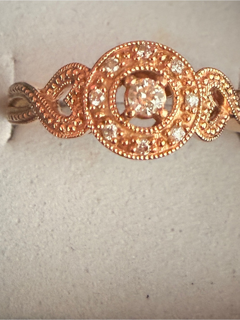 Rose Gold Diamond Ring Filigree Halo heart Infiniti 
Miligree Ring Sz7